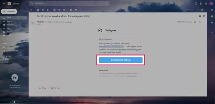 ایمیل اینستاگرام خود را تایید کنید
