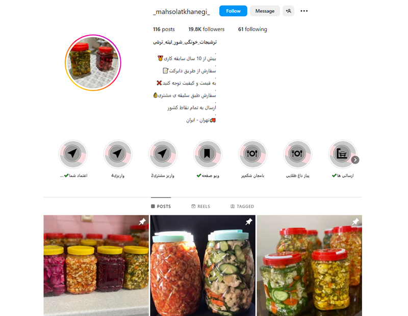 ایده برای آنلاین شاپ: فروش ترشی خانگی