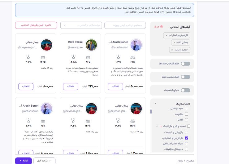 فهرست اینفلوئنسرهای جریان