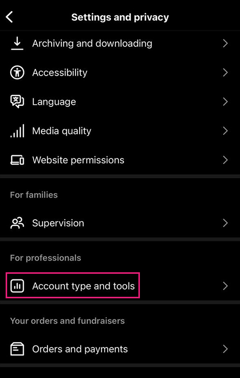 به قسمت Account type and tools وارد شوید