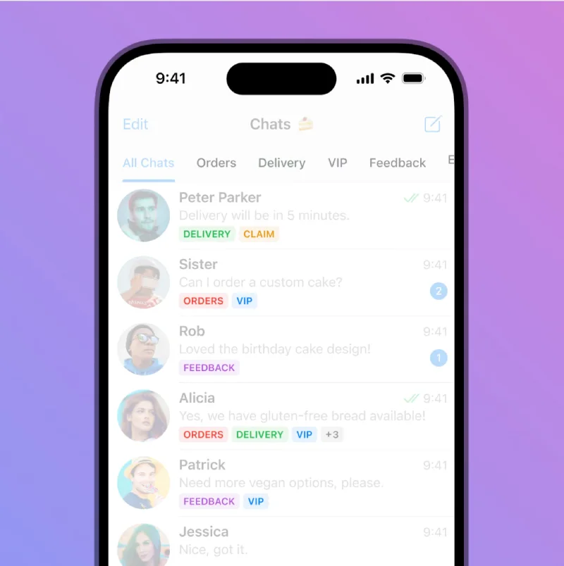 برچسب‌گذاری رنگی چت‌ها (Labels for Chats)، از قابلیت‌های تلگرام بیزینس